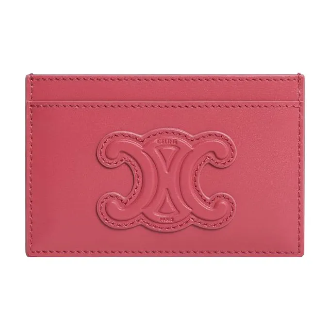 CELINE Triomphe Arc De Triomphe Cow Leather Card Clip Money Clip Card Holder Women's Candy Color/Pink Peach Pink-0