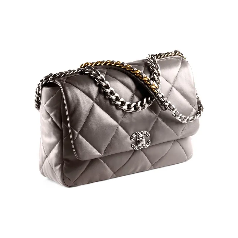CHANEL 19Bag Lambskin Gold, Silver, And Ruthenium Colored Metal Crossbody Bag Women's Dark Gray-1