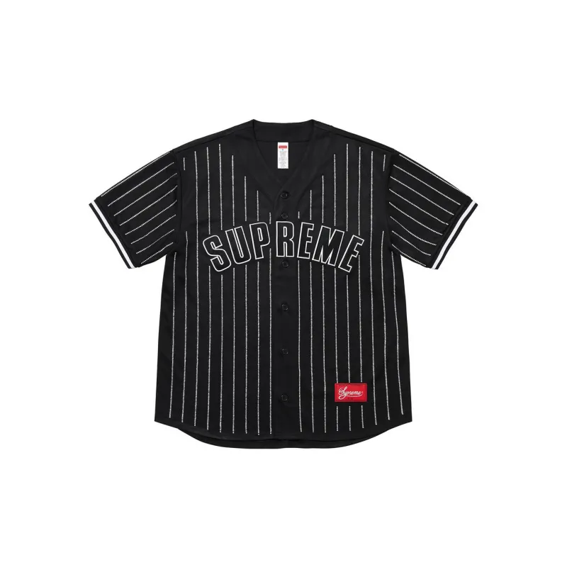 Supreme Rhinestone Stripe Baseball Jersey-3
