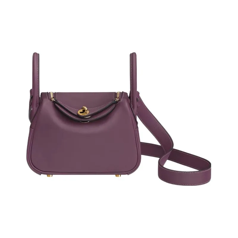 HERMES Lindy Swift Calfskin Handbag Shoulder Bag Crossbody Bag Mini Women's N5 Cassis Blackcurrant Color-0