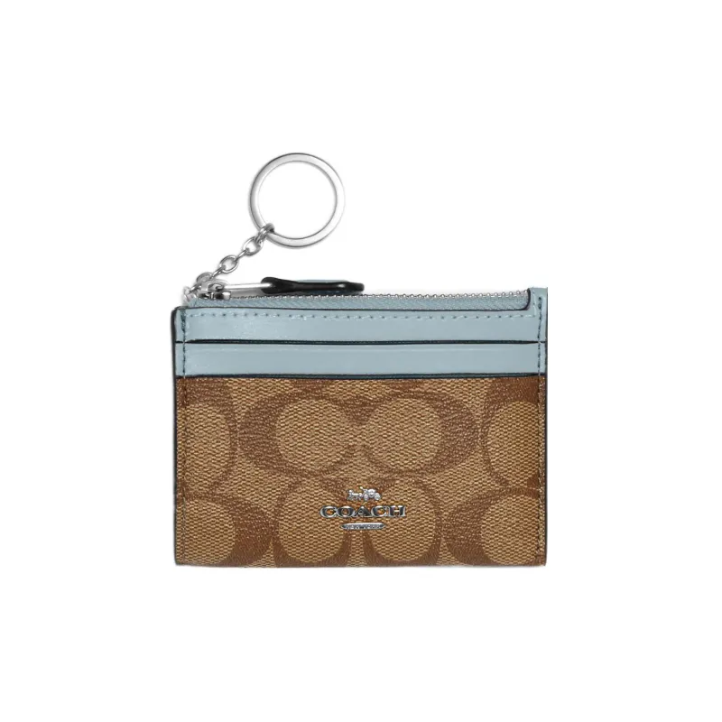 COACH Skinny Id Case Canvas Leather Wallets Card Holders Women's Antique Floral With Light Blue-0