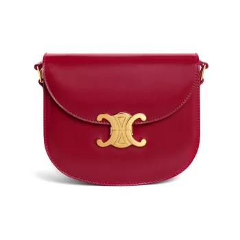 CELINE Satin Smooth Cow Leather Crossbody Bag Shoulder Bag Women's Red