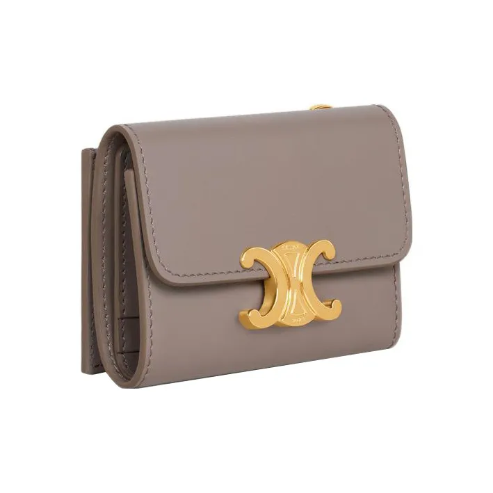 CELINE Triomphe Arc De Triomphe Shiny Smooth Calfskin Card Holder Wallet Small Size Women's Ivory Gray-1