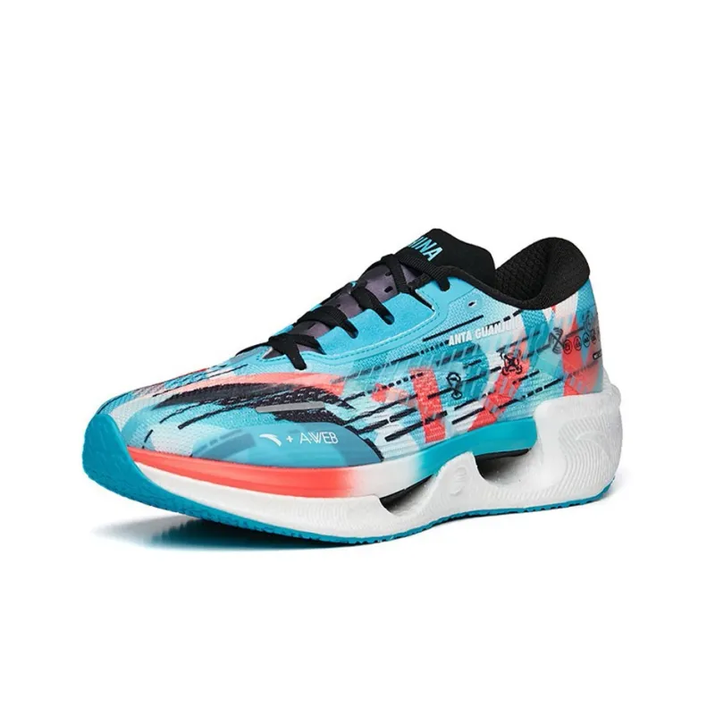 Anta Crash Wave 1 Cushioned Anti Slip Wear Resistant Breathable Lightweight Low Top Running Shoes Men's Blue Black Red-1