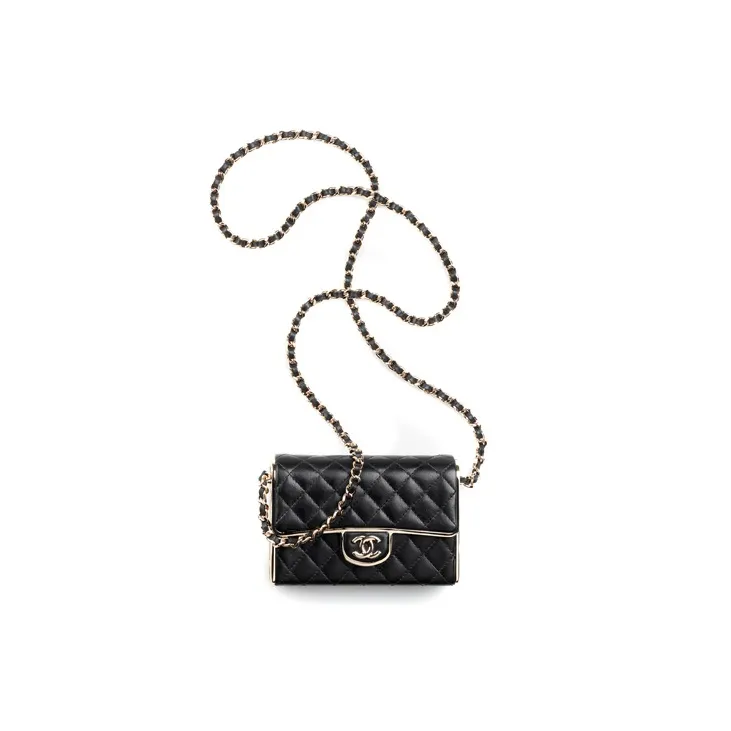 CHANEL Sheepskin And Gold Metal Evening Bag, Shoulder Bag, Crossbody Bag Trumpets Women's Black-0