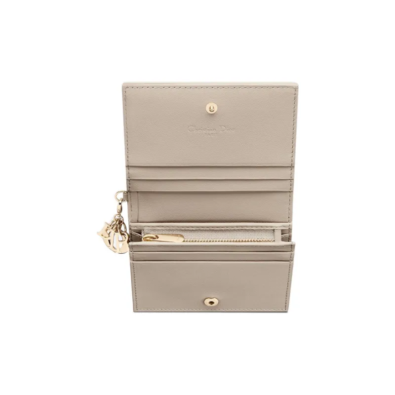 DIOR Lady Dior Sheepskin Wallet, Card Holder Mini Women's Natural Khaki-2