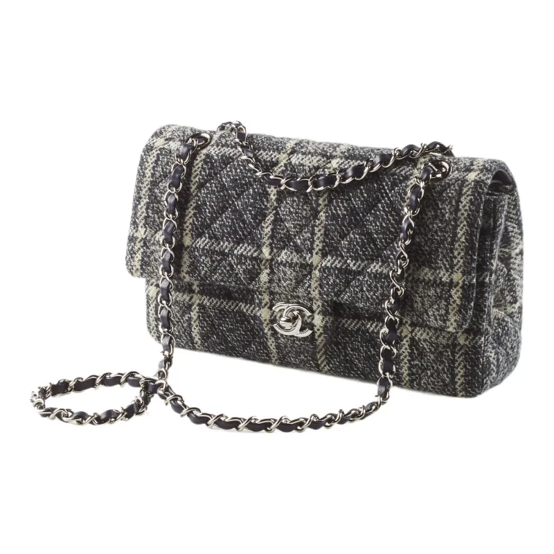 CHANEL Classic Flap CF22A Early Autumn Soft Woolen Handbag, Shoulder Bag, Crossbody Bag Women's Show Style Gray-1
