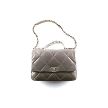 CHANEL 19Bag Lambskin Gold, Silver, And Ruthenium Colored Metal Crossbody Bag Women's Dark Gray