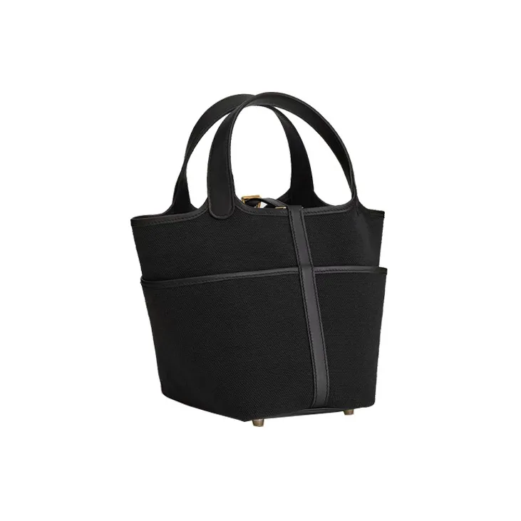 HERMES Picotin Lock Canvas With Swift Calfskin Basket Bag Handbag Bucket Bag Women's Noir Black-1