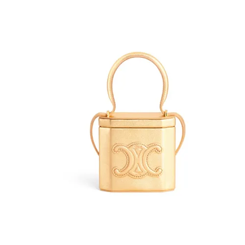 CELINE Triomphe Calfskin Leather Box Bag Shoulder Bag Crossbody Bag Handbag Women's Gold