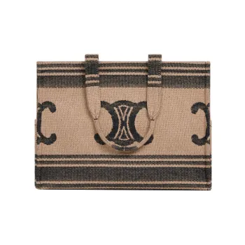 CELINE Cabas Thais Textile Fabrics Tote Bag Shopping Bag Shoulder Bags Handbags Regular Women's Beige Black