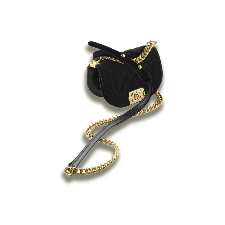 CHANEL Velvet And Gold Toned Metal Messenger Bag, Crossbody Bag Regular Women's Black-1
