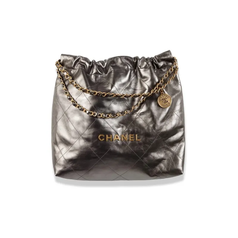 CHANEL 22Bag Cow Leather Handbag, Shoulder Bag Medium Size Women's Ruthenium Metallic-0