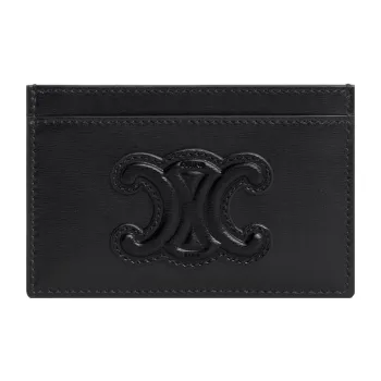 CELINE Triomphe Cow Leather Card Clip Money Clip Card Holder Regular Unisex Black