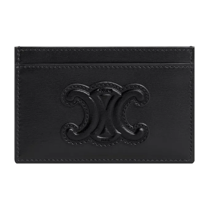 CELINE Triomphe Cow Leather Card Holder, Wallet, Card Holder Regular Unisex Black-0