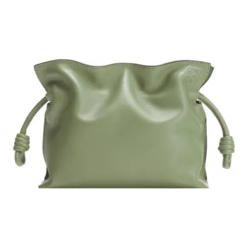 LOEWE Flamenco Nappa Calfskin One Shoulder Crossbody Clutch Medium Size Women's Green