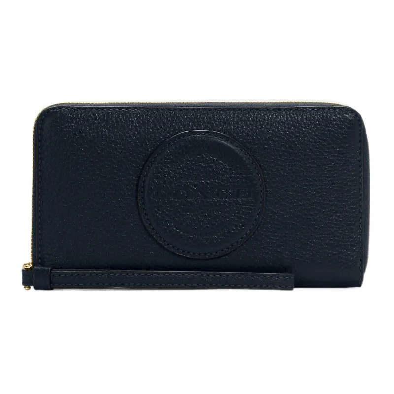 COACH Dempsey Solid Color Monochrome Leather Cell Phone Pouch Card Holder Long Wallet Women's Midnight Marine Blue-0