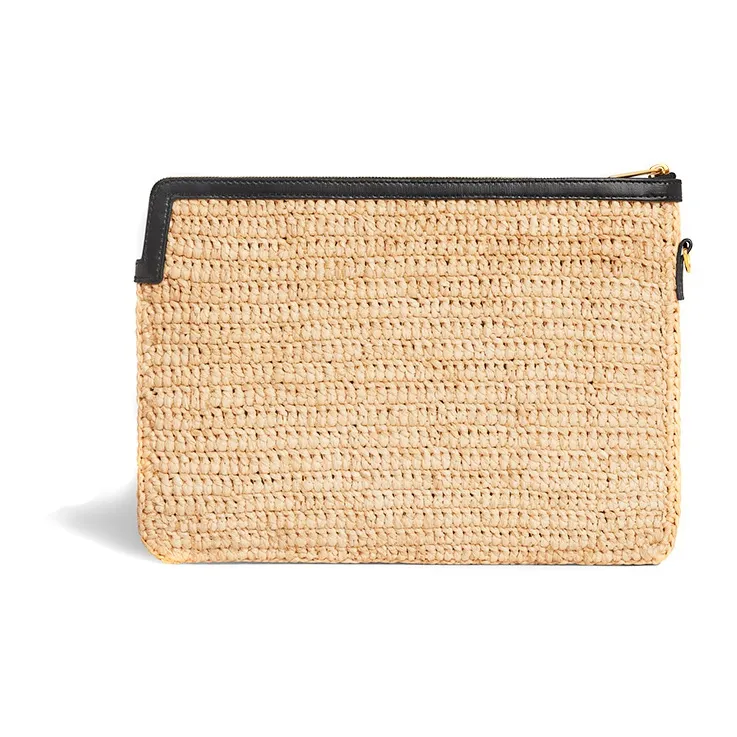 CELINE Triomphe Arc De Triomphe Fabric Coin Purse Clutch Women's Beige Blue-3