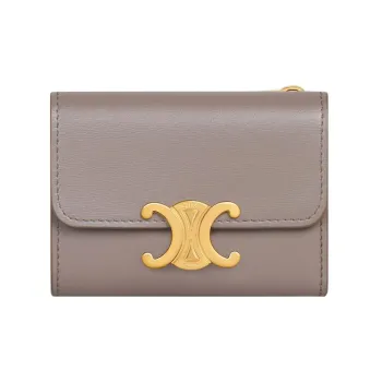 CELINE Triomphe Arc De Triomphe Shiny Smooth Calfskin Card Holder Wallet Small Size Women's Ivory Gray