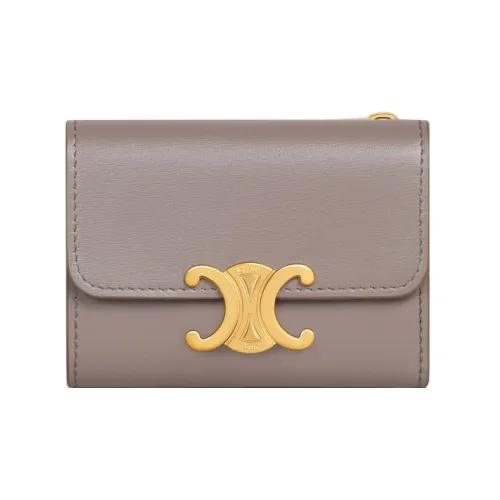 CELINE Triomphe Arc De Triomphe Shiny Smooth Calfskin Card Holder Wallet Small Size Women's Ivory Gray