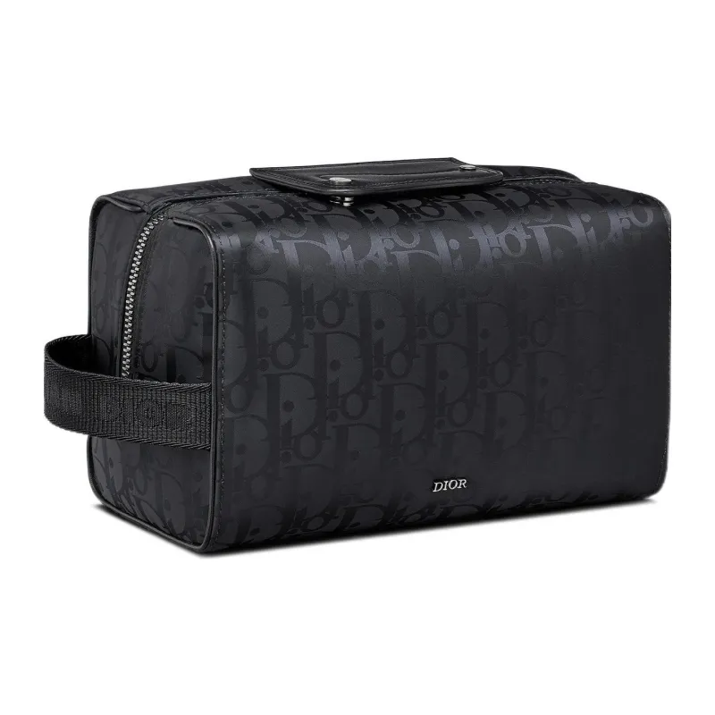 DIOR Lingot Technical Fabric, Leather, Nylon Makeup Bag, Toiletry Bag, Storage Bag, Travel Clutch Men's Black-2