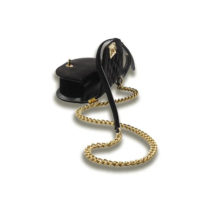 CHANEL Velvet And Gold Toned Metal Messenger Bag, Crossbody Bag Regular Women's Black-2
