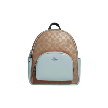 COACH Court Pebbled Leather Backpack Medium Size Women's Monogram Haze Blue