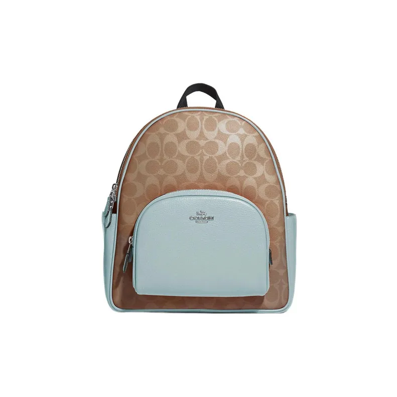 COACH Court Pebbled Leather Backpack Medium Size Women's Monogram Haze Blue-0