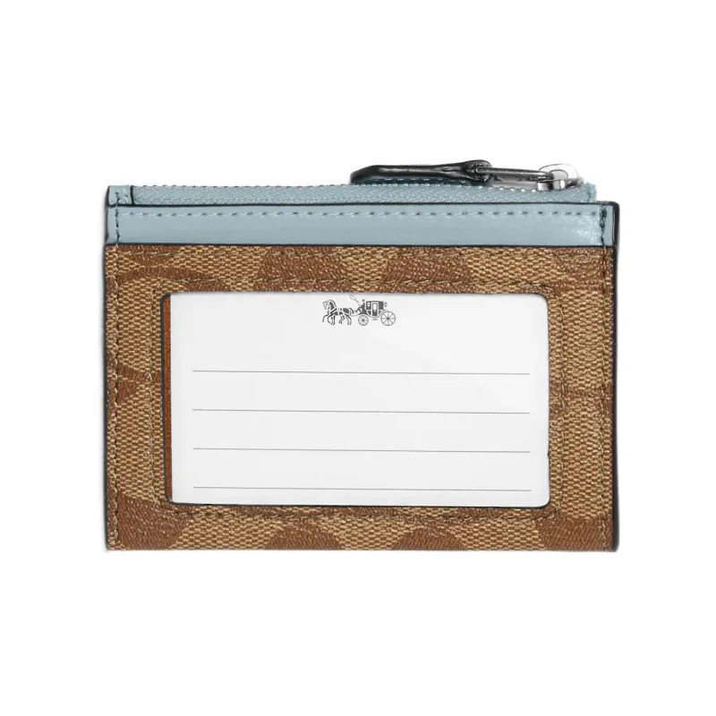 COACH Skinny Id Case Canvas Leather Wallets Card Holders Women's Antique Floral With Light Blue-3
