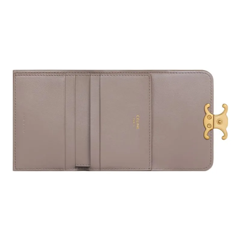 CELINE Triomphe Arc De Triomphe Shiny Smooth Calfskin Card Holder Wallet Small Size Women's Ivory Gray-3
