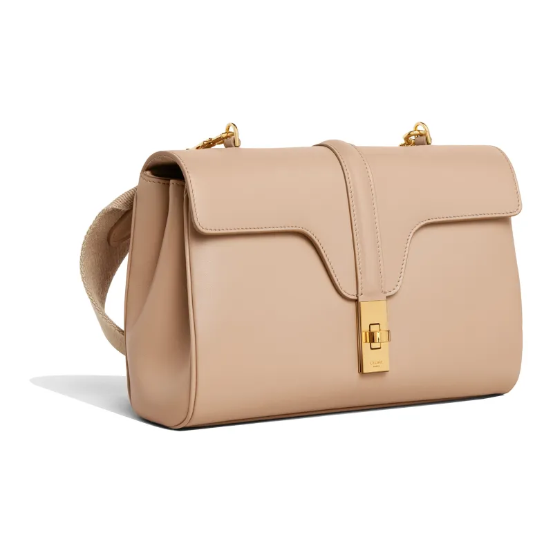 CELINE 16 Smooth Cow Leather Handbag, Shoulder Bag, Crossbody Bag Women's Beige Nude Light Khaki-1