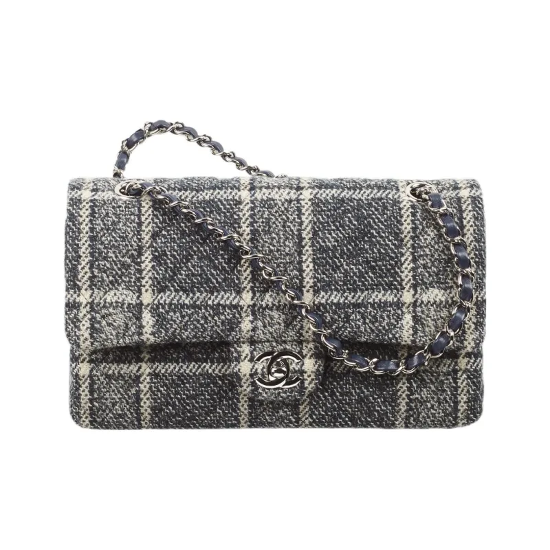 CHANEL Classic Flap CF22A Early Autumn Soft Woolen Handbag, Shoulder Bag, Crossbody Bag Women's Show Style Gray-0
