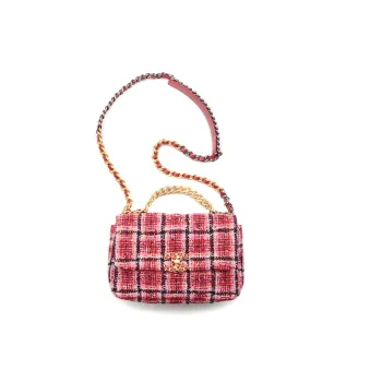 CHANEL 19Bag Soft Woolen Handbag, Shoulder Bag, Crossbody Bag Women's Red Black Pink With Ivory