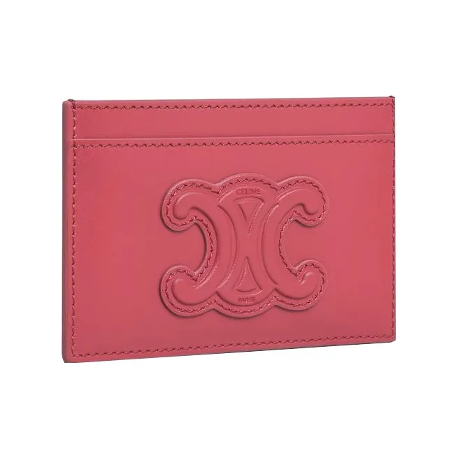 CELINE Triomphe Arc De Triomphe Cow Leather Card Clip Money Clip Card Holder Women's Candy Color/Pink Peach Pink-2