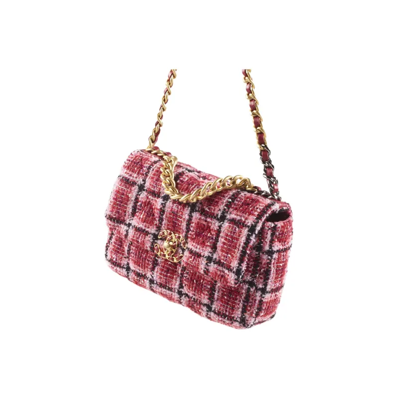 CHANEL 19Bag Soft Woolen Handbag, Shoulder Bag, Crossbody Bag Women's Red Black Pink With Ivory-2