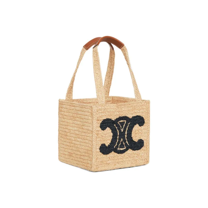 CELINE Cuir Triomphe Cow Leather Tote Bag Shopping Bag Shoulder Bag Handbag Women's Beige Blue-1