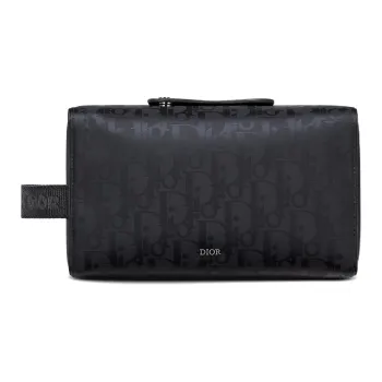DIOR Lingot Technical Fabric, Leather, Nylon Makeup Bag, Toiletry Bag, Storage Bag, Travel Clutch Men's Black