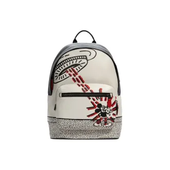 COACH X Disney West Leather Backpack Large Size Unisex Black White
