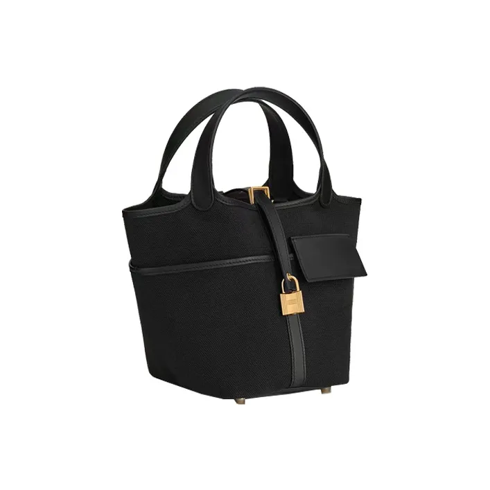 HERMES Picotin Lock Canvas With Swift Calfskin Basket Bag Handbag Bucket Bag Women's Noir Black-2