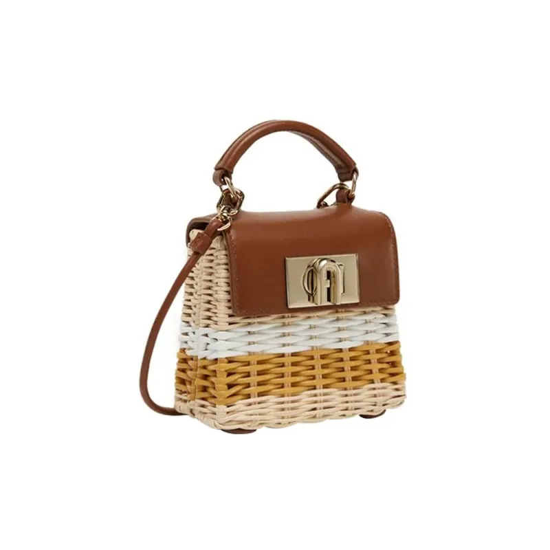 Furla Leather Rattan Handbag Mini Women's Brown-1