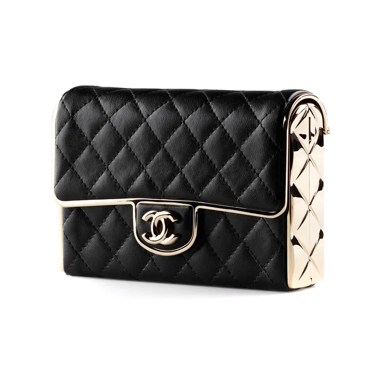 CHANEL Sheepskin And Gold Metal Evening Bag, Shoulder Bag, Crossbody Bag Trumpets Women's Black-2
