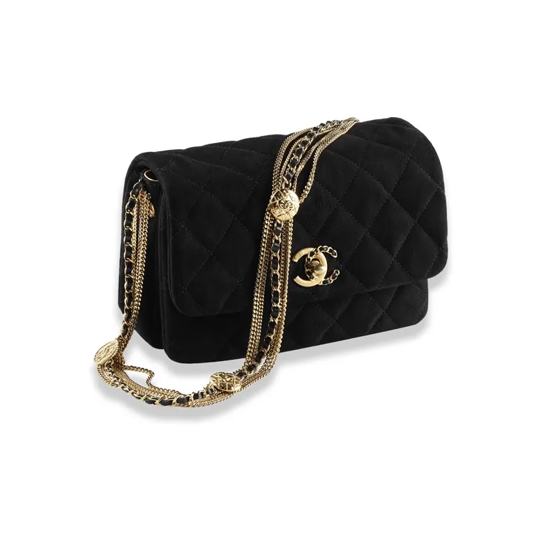 CHANEL Suede Effect Goatskin Flap Bag, Shoulder Bag, Crossbody Bag Mini Women's Black-1