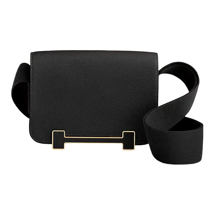 HERMES Geta Sheepskin Wooden Sandal Bag, Portable Crossbody Bag, Shoulder Bag Women's 89 Noir Black-0