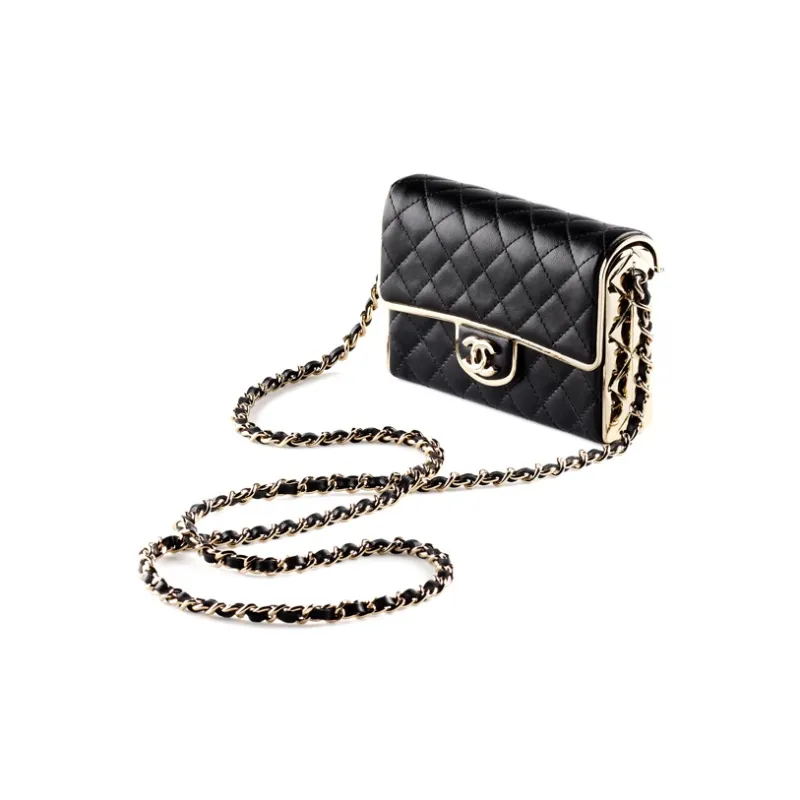 CHANEL Sheepskin And Gold Metal Evening Bag, Shoulder Bag, Crossbody Bag Trumpets Women's Black-1