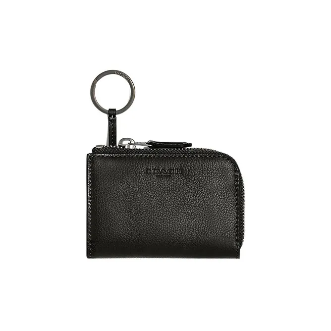 COACH Key Case Cow Leather Coin Purses Key Pouches Men's Black-0