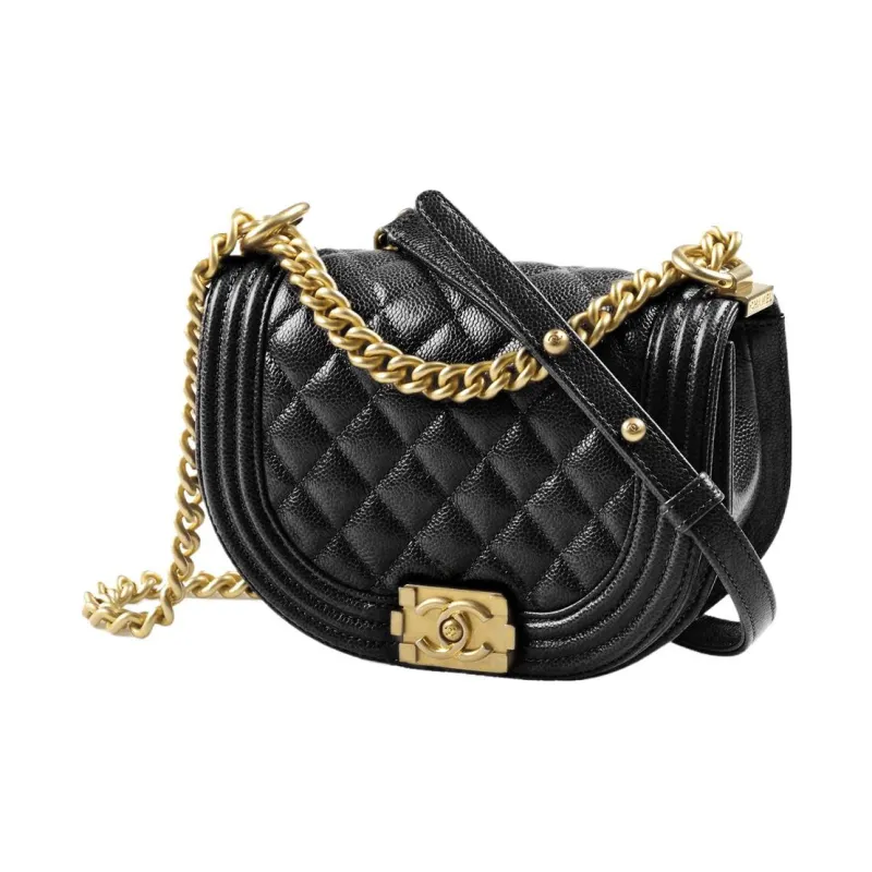 CHANEL Grain Embossed Calfskin With Gold Metal Crossbody Bags Trumpets Women's Black-1