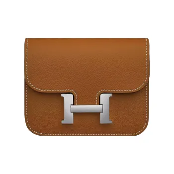 HERMES Constance Slim Evercolor Calfskin Wallets Card Holders Fanny Pack Women's 37 Gold Gold Brown