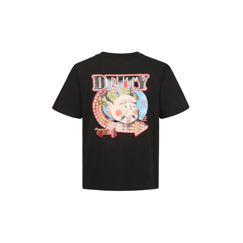 EVISU Crew Neck Fitted Straight Short-Sleeved T-Shirt Men's Black-1