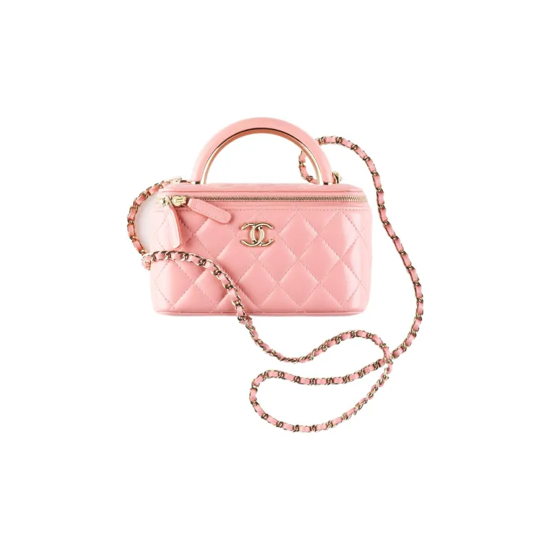 CHANEL 22A Early Autumn Sheepskin Square Box, Long Box, Makeup Box, Handbag Women's Pink-0