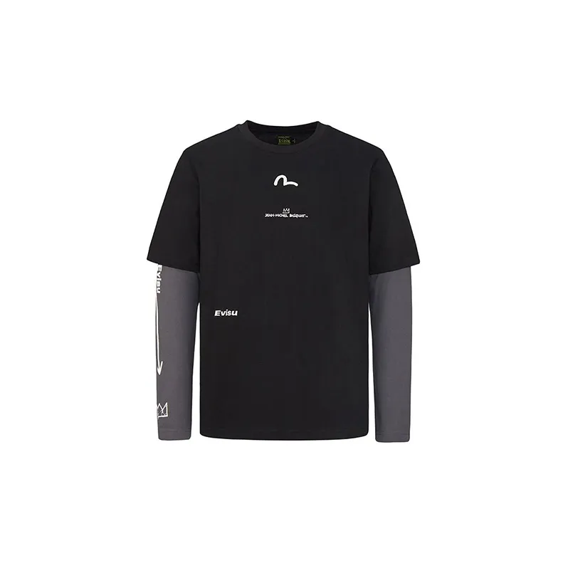 EVISU Straight Long Sleeved T Shirt Men's Black-1